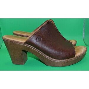 Born Leather Platform Slide Heels, Women's Sz 9, Brown
